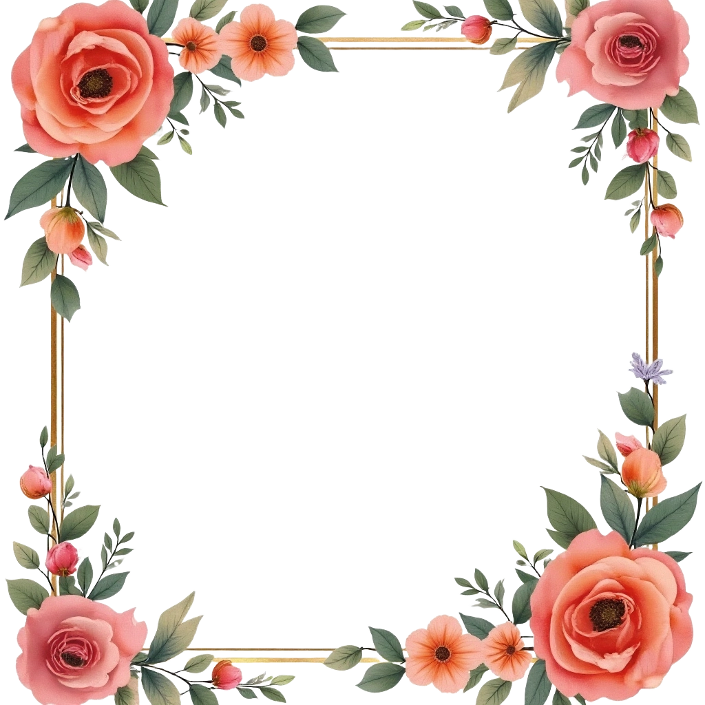 Floral Frame with Peach Roses